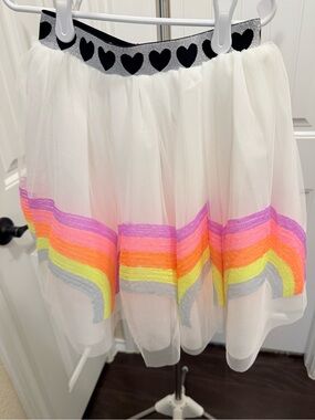 Lola + The Boys White Tulle Skirt with Rainbow Sequin Trim